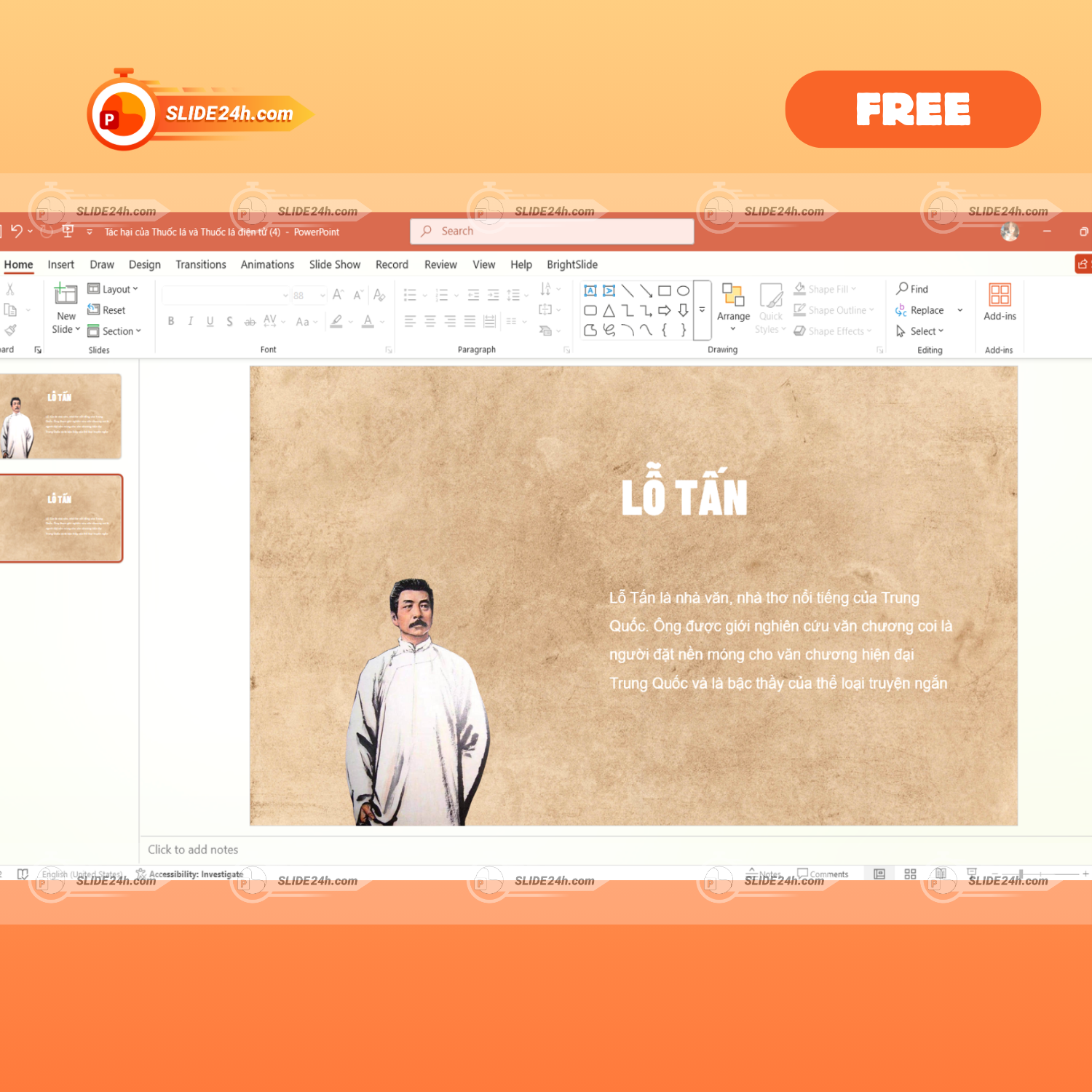 Template PowerPoint Nhà Văn Lỗ Tấn Miễn Phí – Slide Văn Học Trung Quốc Chuẩn Học Thuật thumbnail