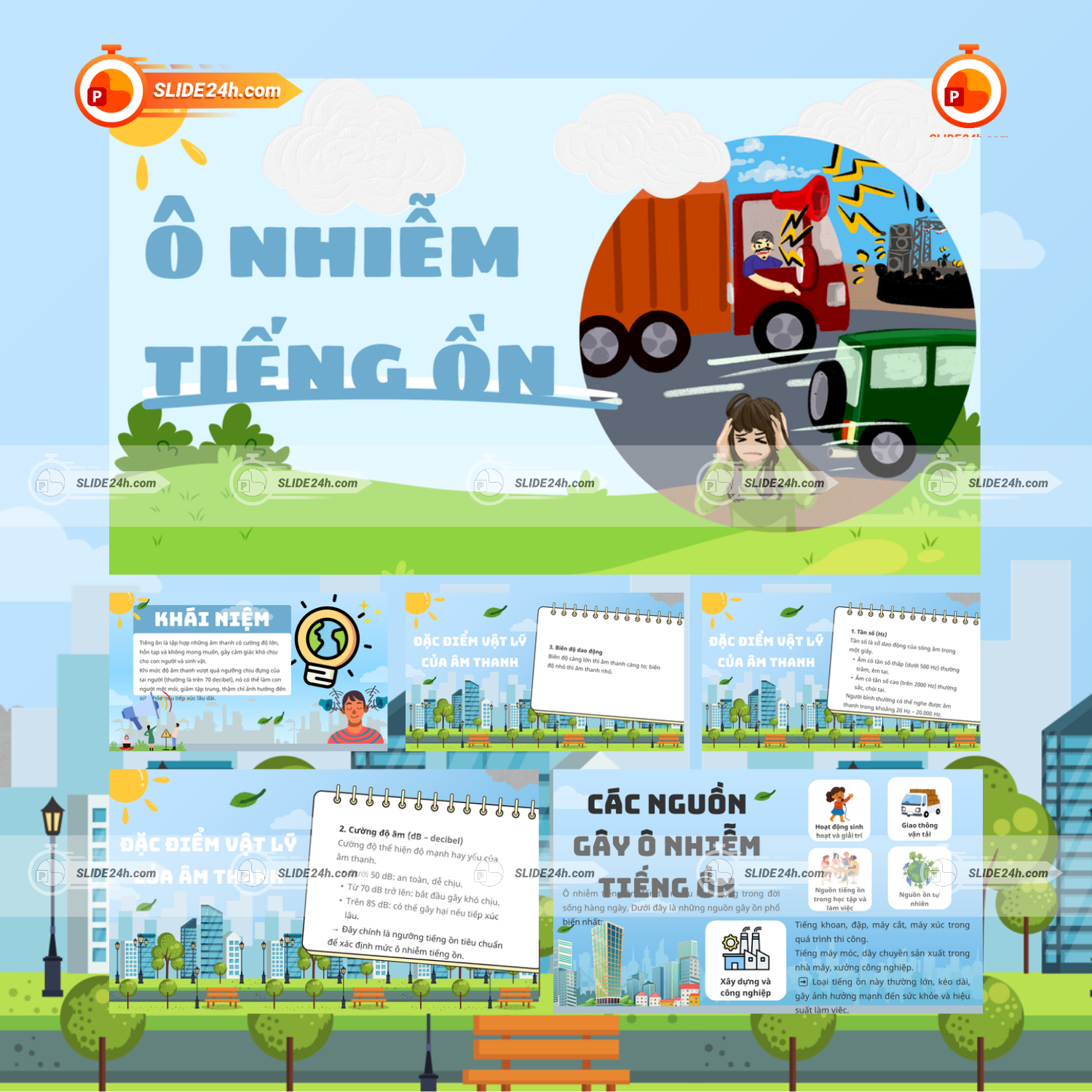 Slide Ô Nhiễm Tiếng Ồn – Bộ Template PowerPoint Chuyên Sâu Cho Học Sinh, Sinh Viên & Giáo Viên