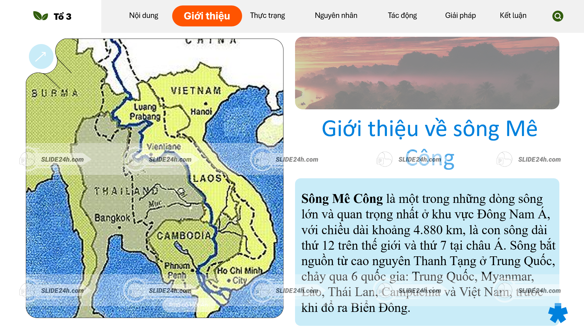 bản đồ vị trí và dòng chảy của sông mê công ở đông nam á