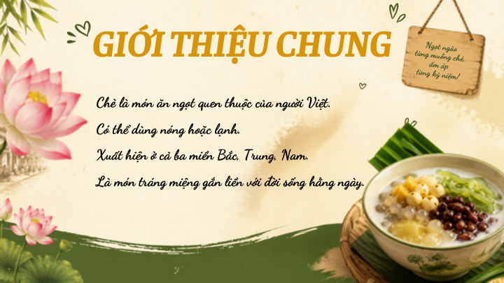 bát chè việt nam với hạt sen, thạch và đậu đỏ bên cạnh hoa sen