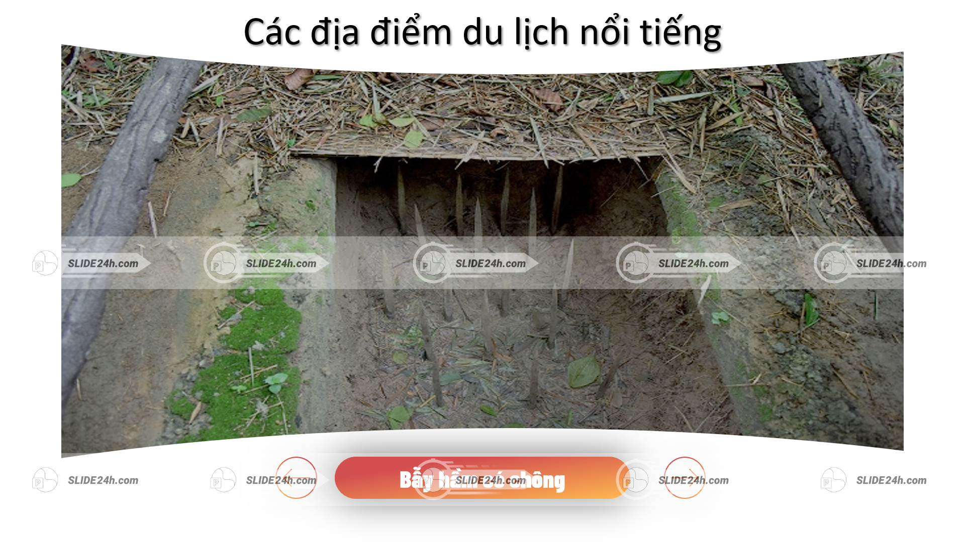 bẫy chông trong địa đạo củ chi được ngụy trang dưới lòng đất với các cọc nhọn nguy hiểm thể hiện chiến thuật du kích