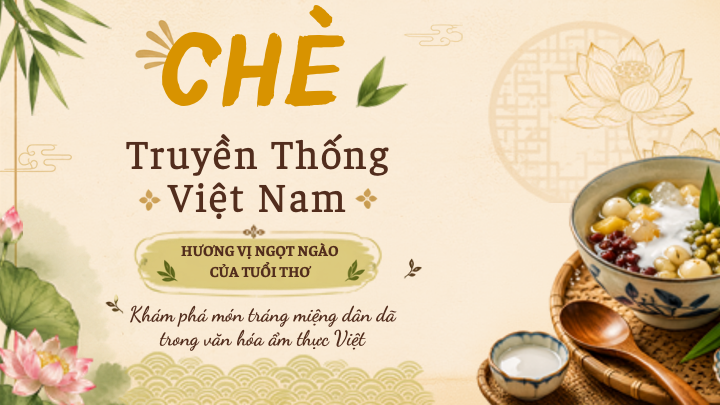 bìa chủ đề chè truyền thống việt nam với bát chè và hoa sen
