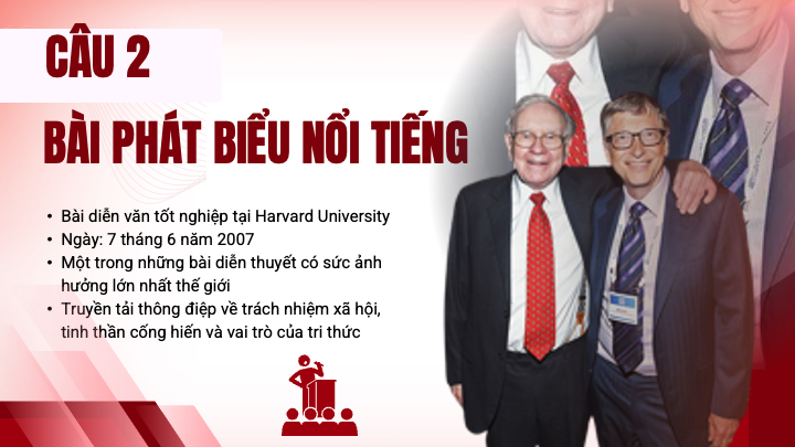 Bill Gates có bài diễn văn tốt nghiệp tại Harvard ngày 7/6/2007, được xem là một trong những bài thuyết trình có sức ảnh hưởng lớn nhất thế giới.