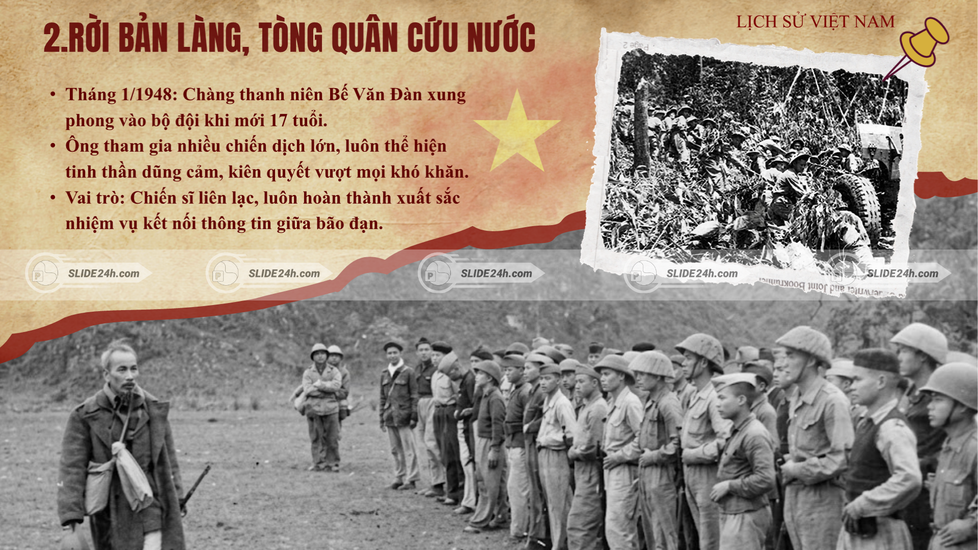 Bối cảnh lịch sử thời kỳ kháng chiến chống Pháp gắn với tinh thần yêu nước và chiến đấu.