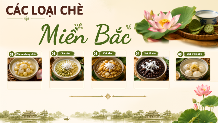 các loại chè việt nam miền bắc như chè sen long nhãn và chè cốm
