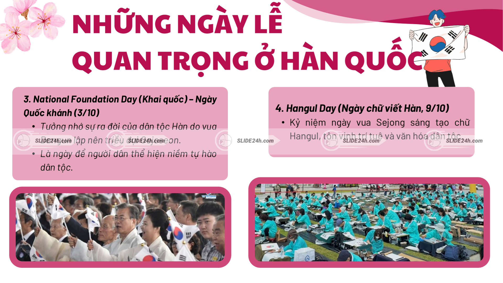 Các ngày lễ mang ý nghĩa quốc gia và văn hóa chữ viết của Hàn Quốc.