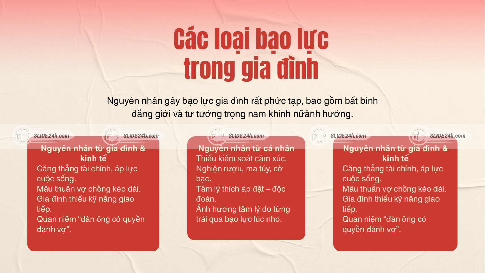 Các nguyên nhân phổ biến của bạo lực gia đình.