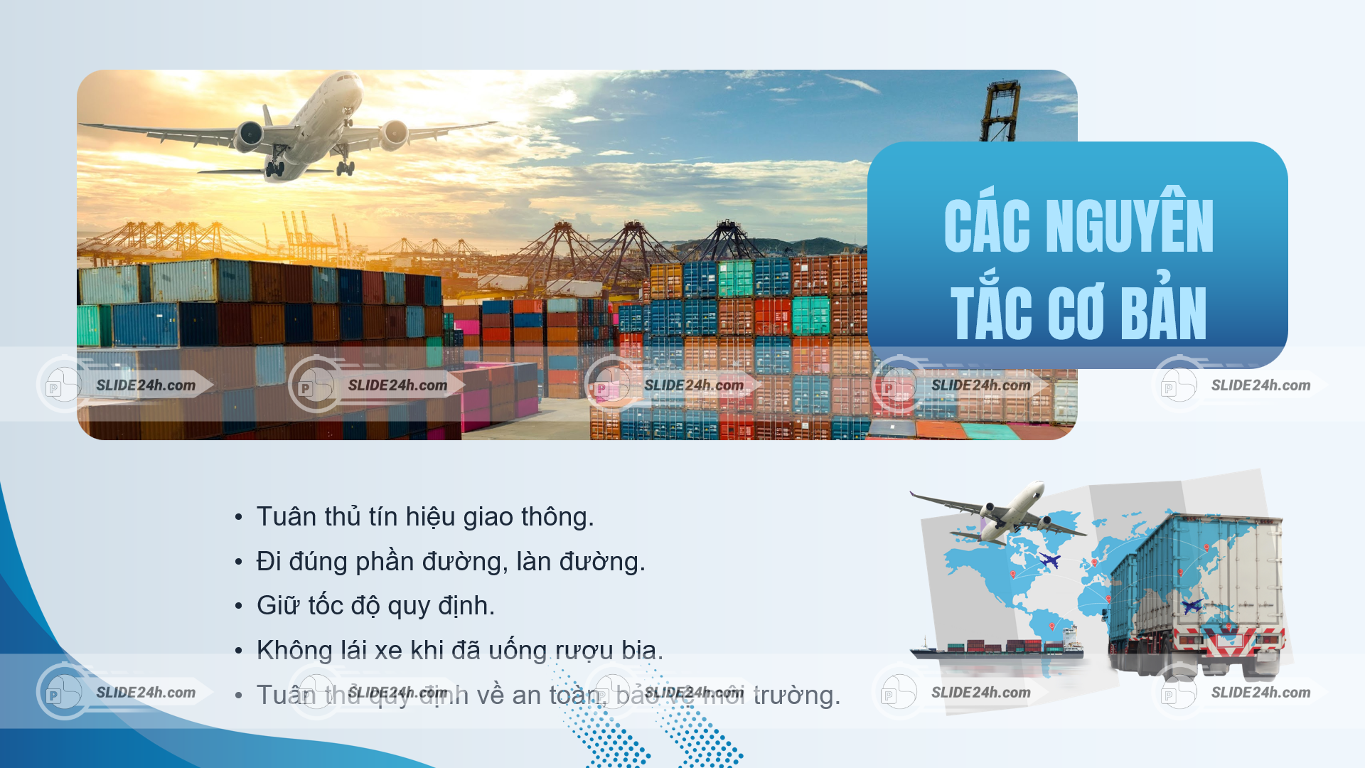 các nguyên tắc cơ bản giao thông vận tải với container cảng biển và máy bay logistics