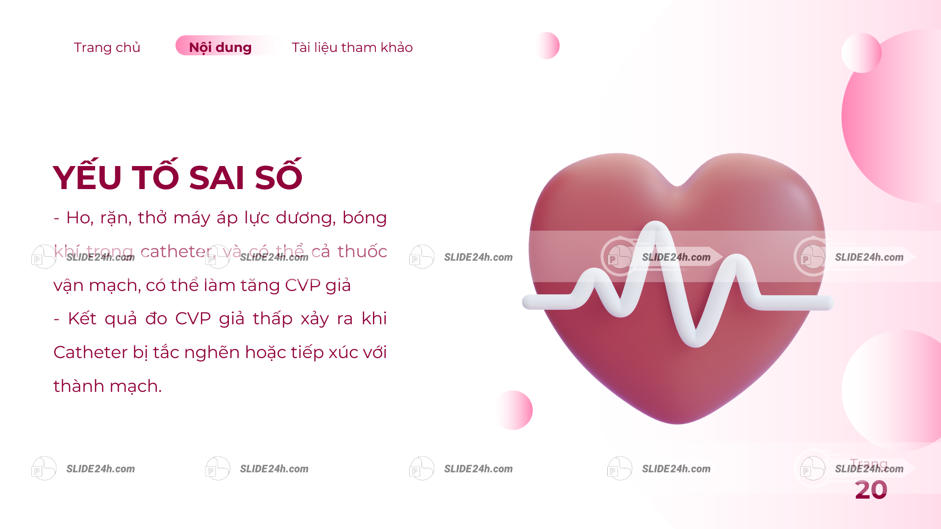các yếu tố gây sai số khi đo áp lực tĩnh mạch trung tâm cvp