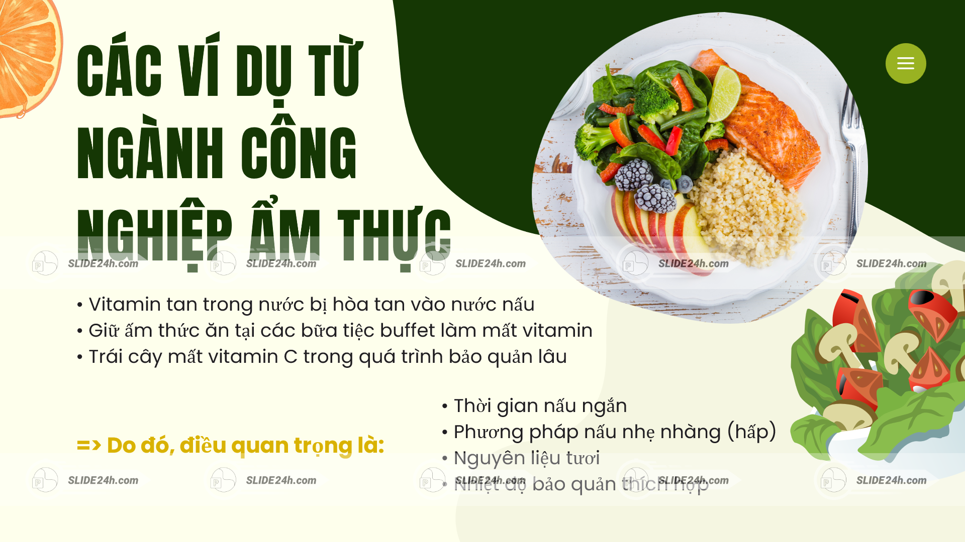 Cách chế biến vào bảo quản thực phẩm không mất Vitamin và Khoáng chất