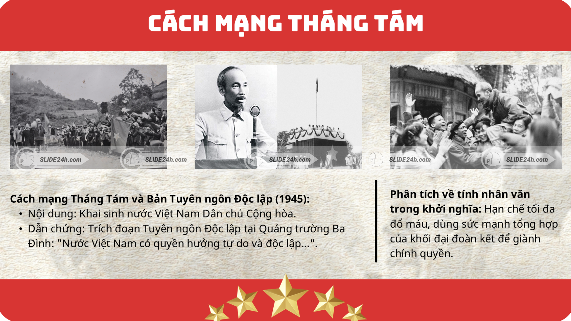 Cách mạng Tháng Tám năm 1945 và Tuyên ngôn Độc lập của Chủ tịch Hồ Chí Minh.