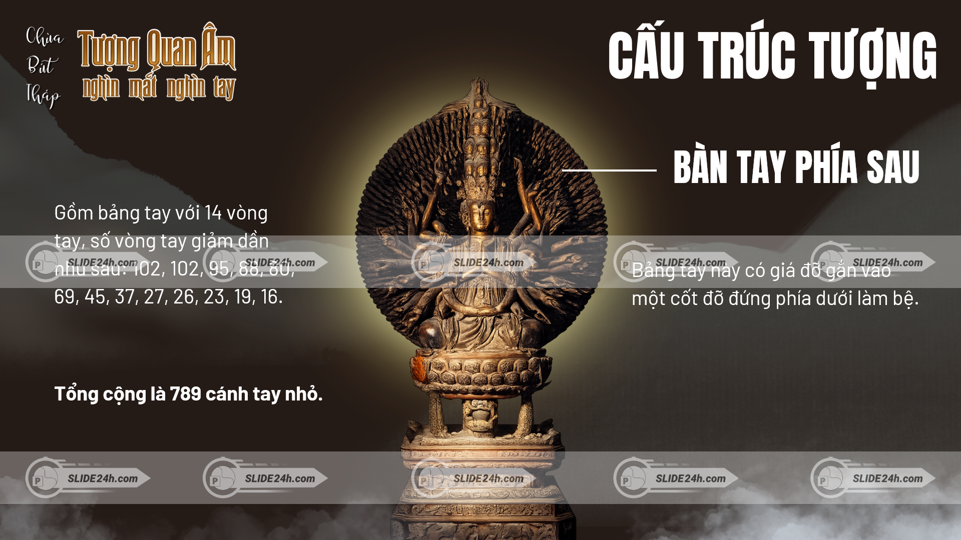 cấu trúc tượng quan âm nghìn mắt nghìn tay với nhiều lớp cánh tay sắp xếp hài hòa và tinh xảo