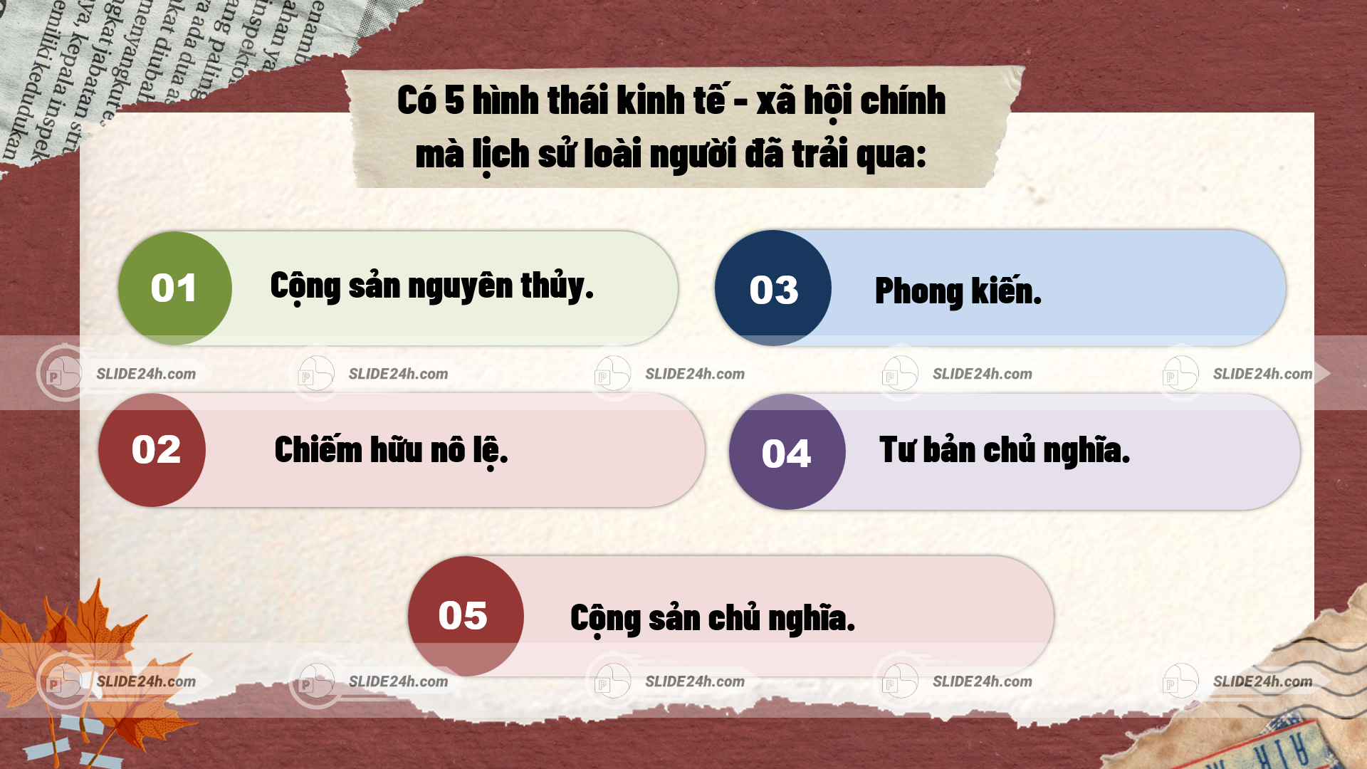 Có 5 hình thái kinh tế - xã hội chính