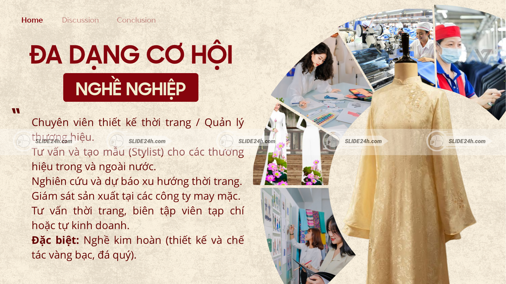 Cơ hội nghề nghiệp trong ngành thiết kế thời trang ở các mảng thiết kế, tạo mẫu, quản lý thương hiệu và sản xuất.