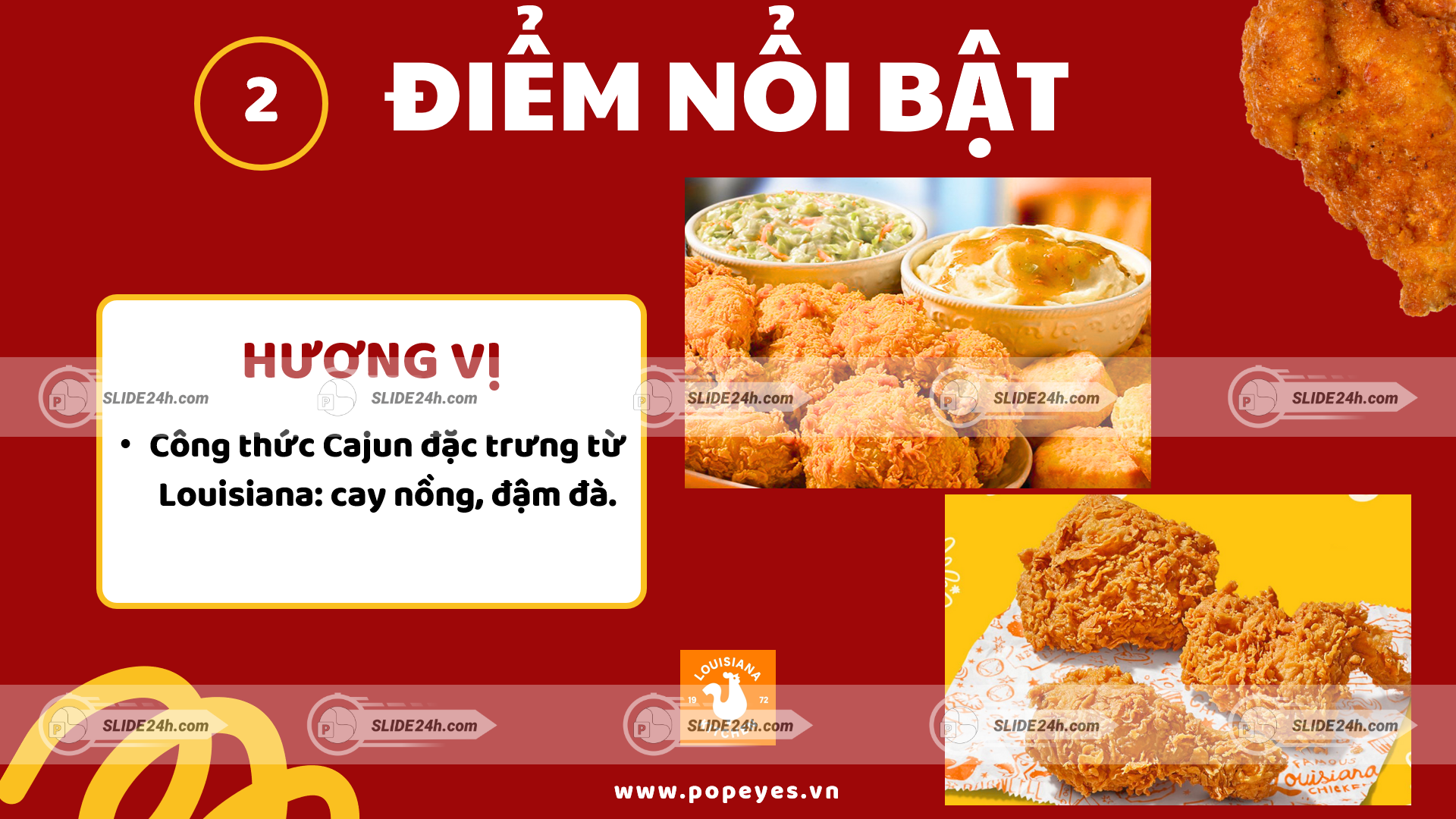gà rán popeyes và món ăn kèm thể hiện hương vị cajun đặc trưng