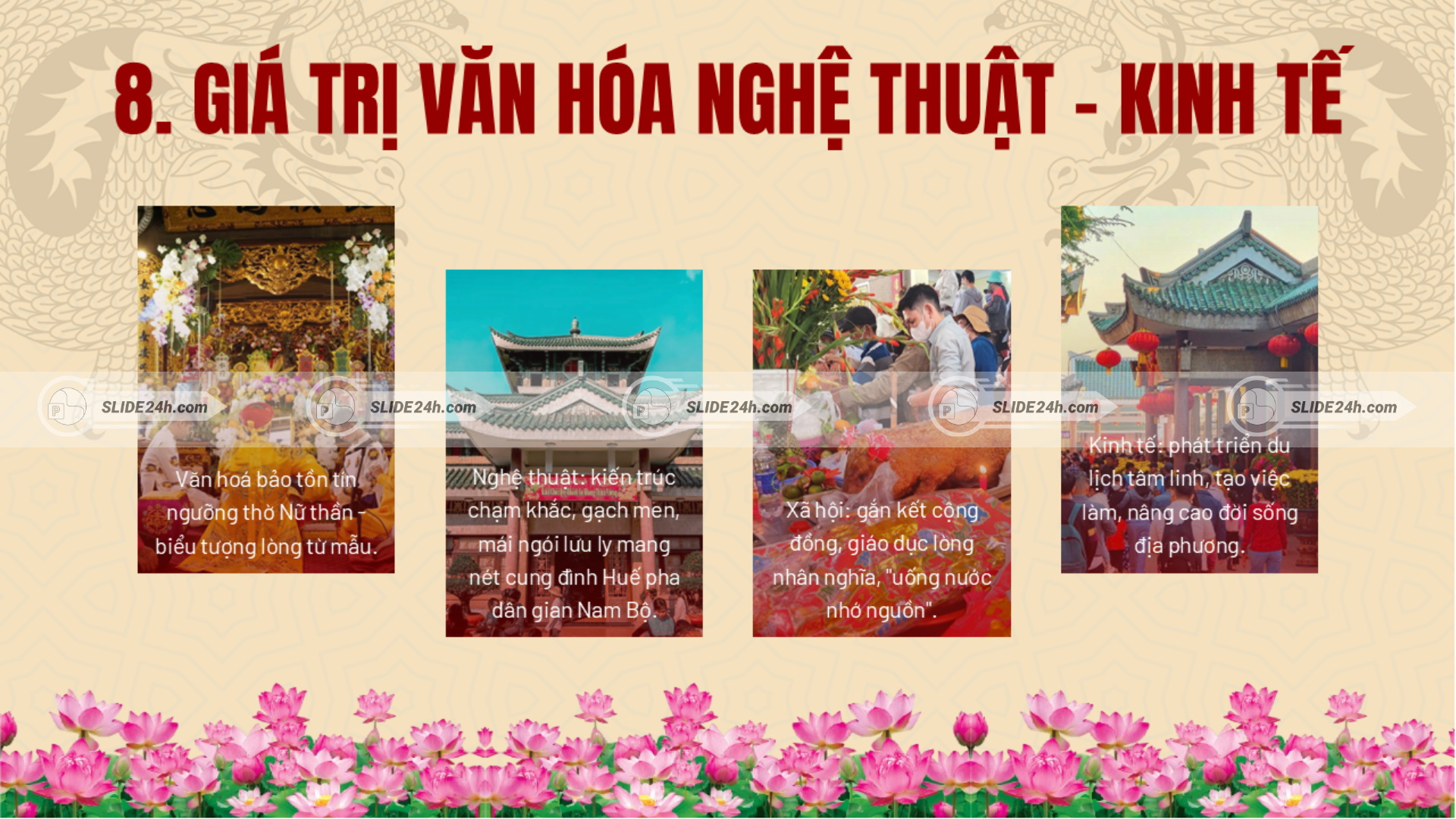 Giá trị văn hóa, nghệ thuật và kinh tế của Miếu Bà Chúa Xứ Núi Sam trong đời sống hiện nay.
