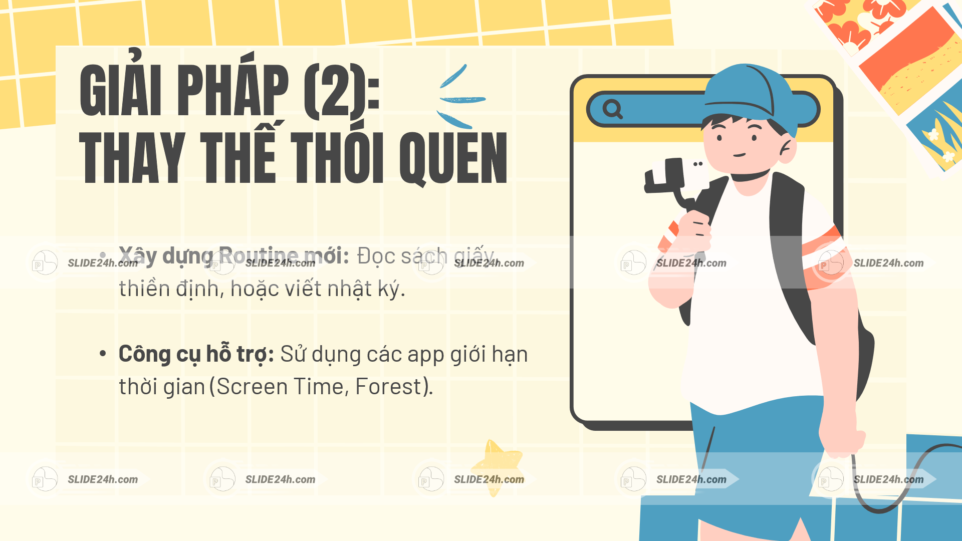 Giải pháp thay thế thói quen dùng điện thoại bằng đọc sách, thiền và kiểm soát thời gian màn hình.