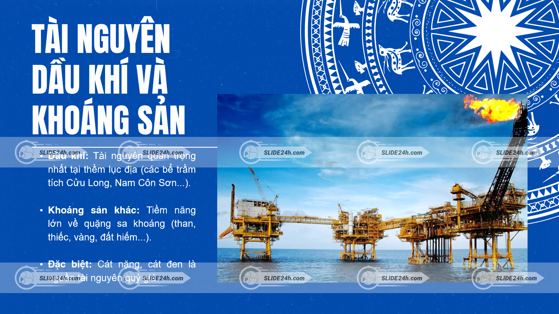 giàn khoan dầu khí ngoài khơi thể hiện tiềm năng tài nguyên khoáng sản và năng lượng biển việt nam