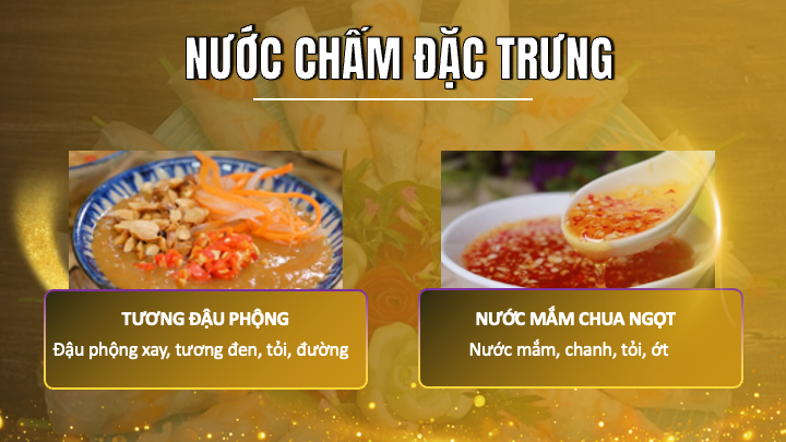 hai loại nước chấm gỏi cuốn gồm tương đậu phộng và nước mắm chua ngọt