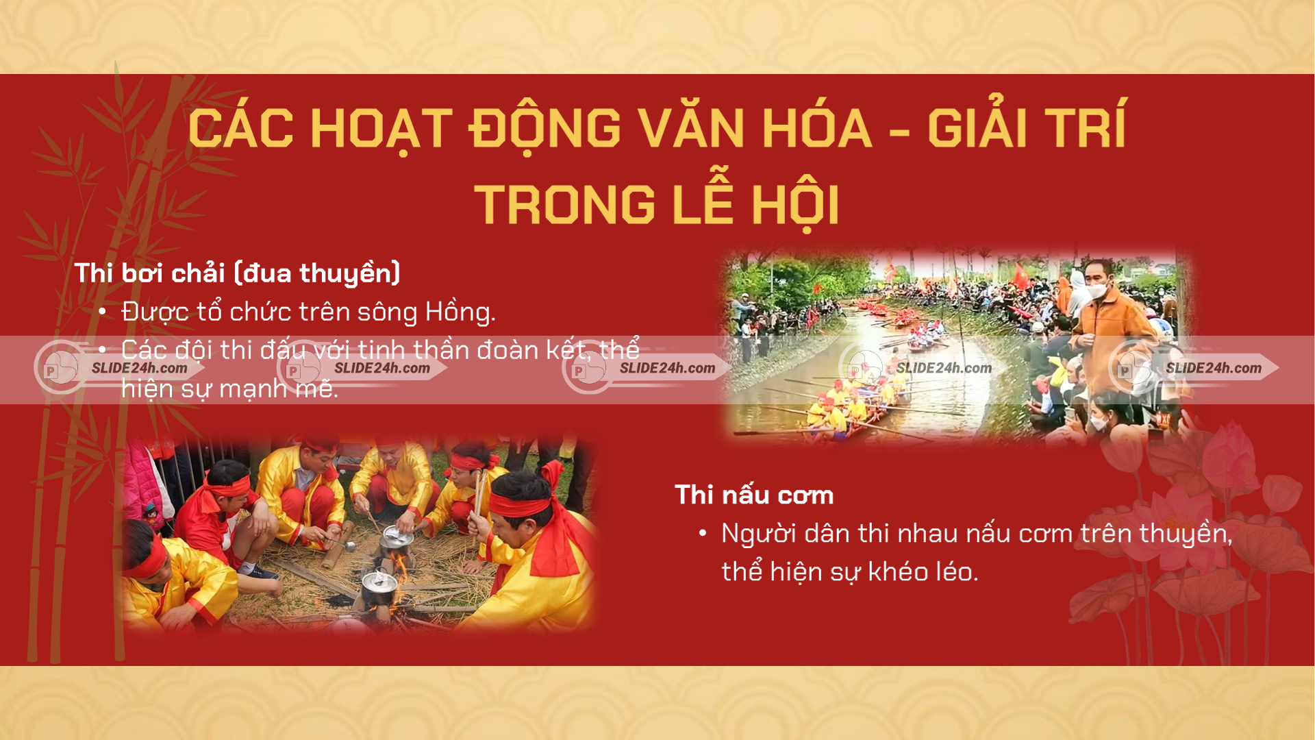hoạt động thi bơi chải nấu cơm lễ hội chùa keo