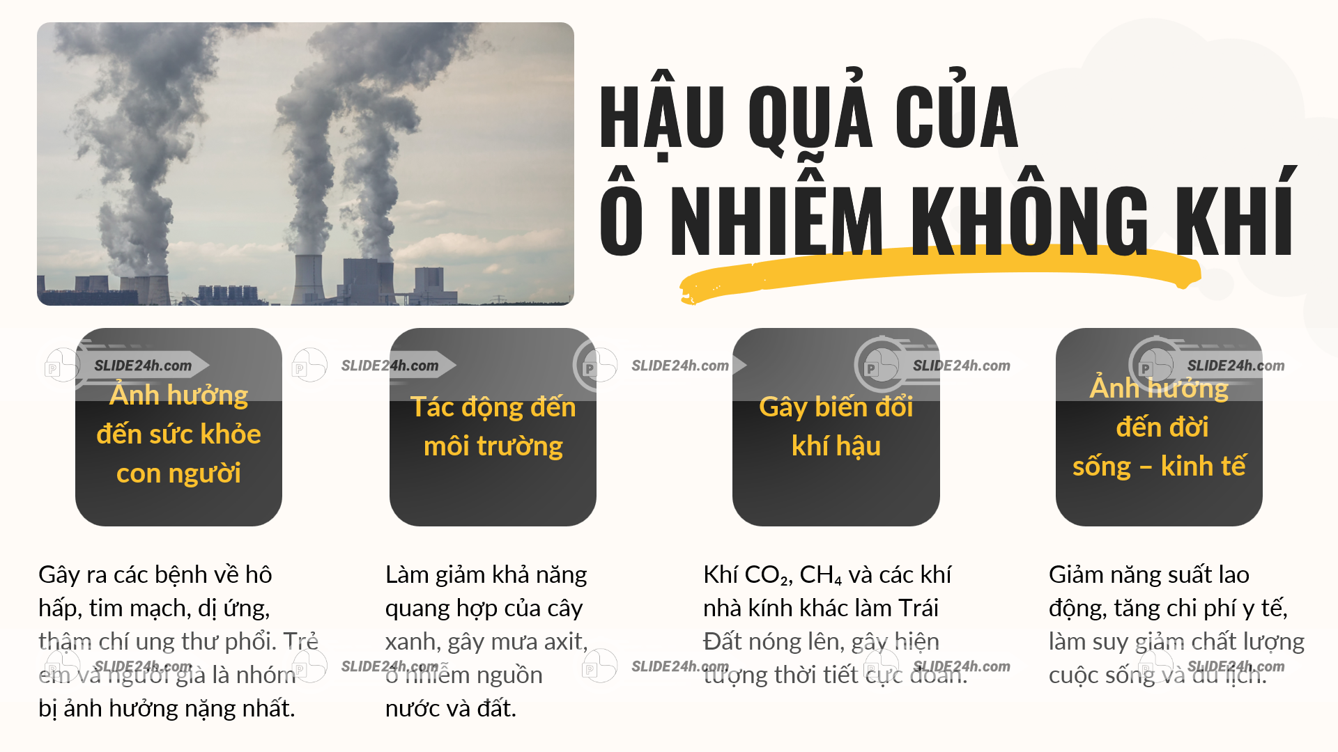 khói công nghiệp dày đặc gây hậu quả ô nhiễm không khí và ảnh hưởng đến sức khỏe con người