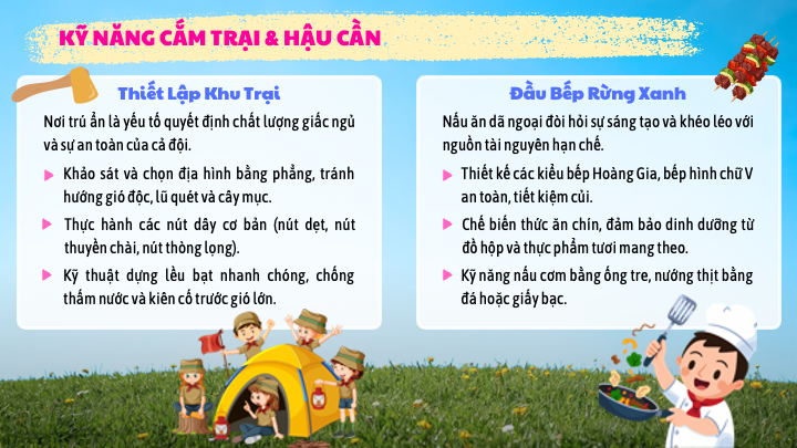 kỹ năng cắm trại và hậu cần ở trại hè thanh niên