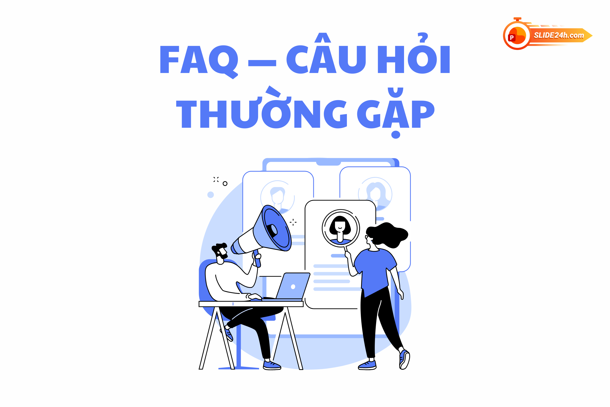 minh họa hai người trao đổi giải đáp câu hỏi thường gặp về màu sắc thiết kế năm 2026 trong thiết kế slide