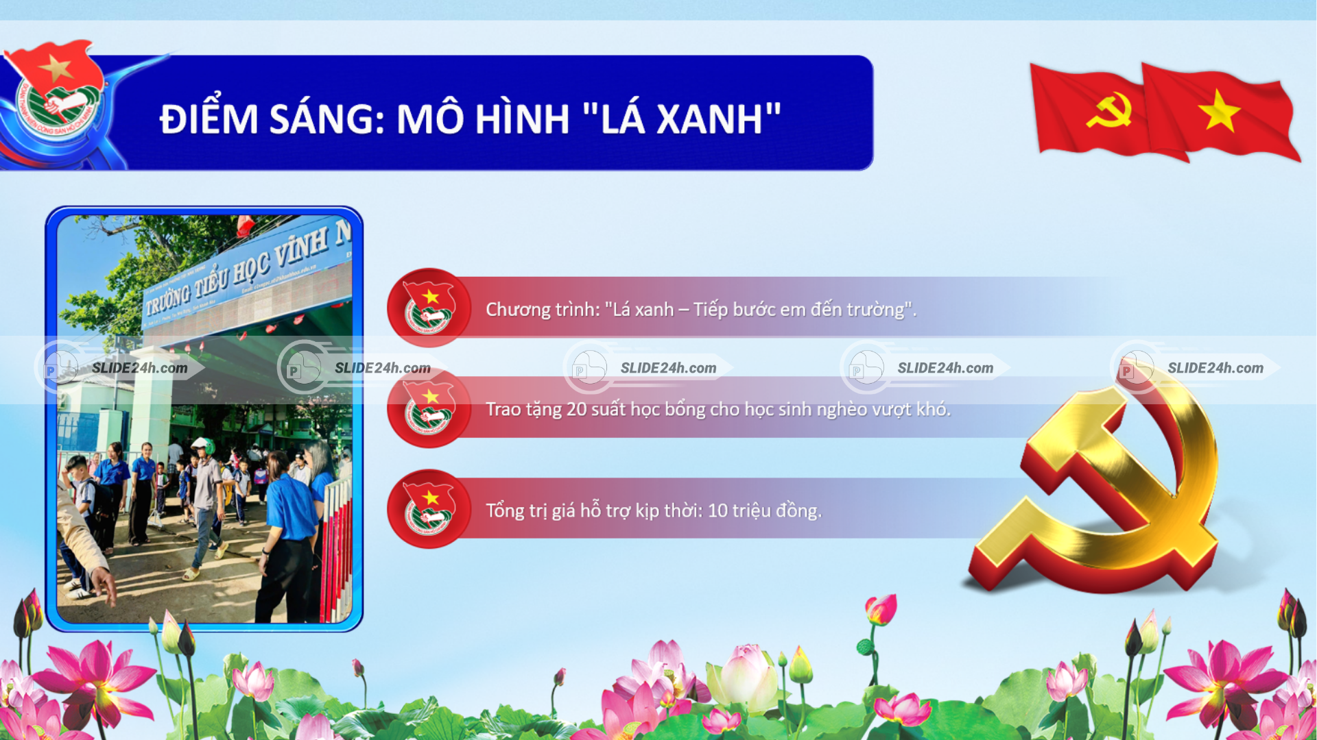 Mô hình Lá xanh tiếp bước em đến trường với hoạt động trao học bổng