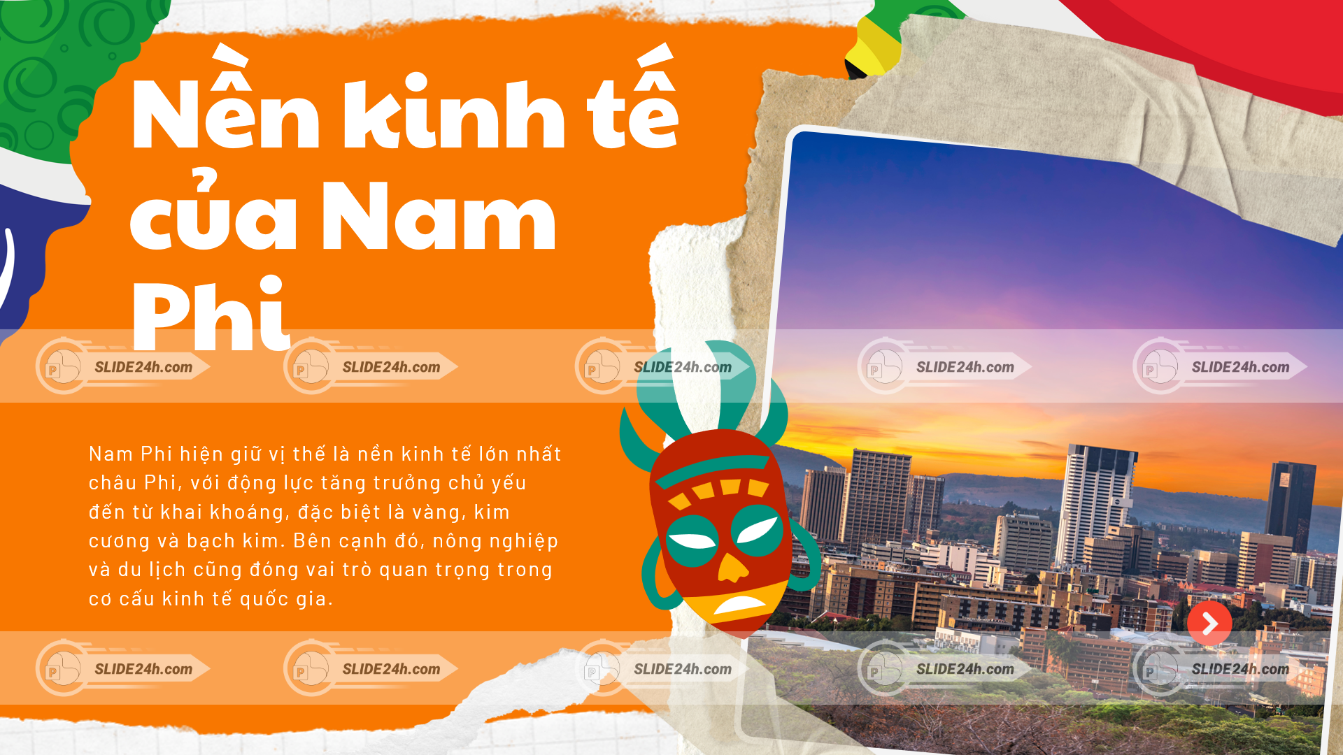 Nền kinh tế Nam Phi với thế mạnh khai khoáng và du lịch.