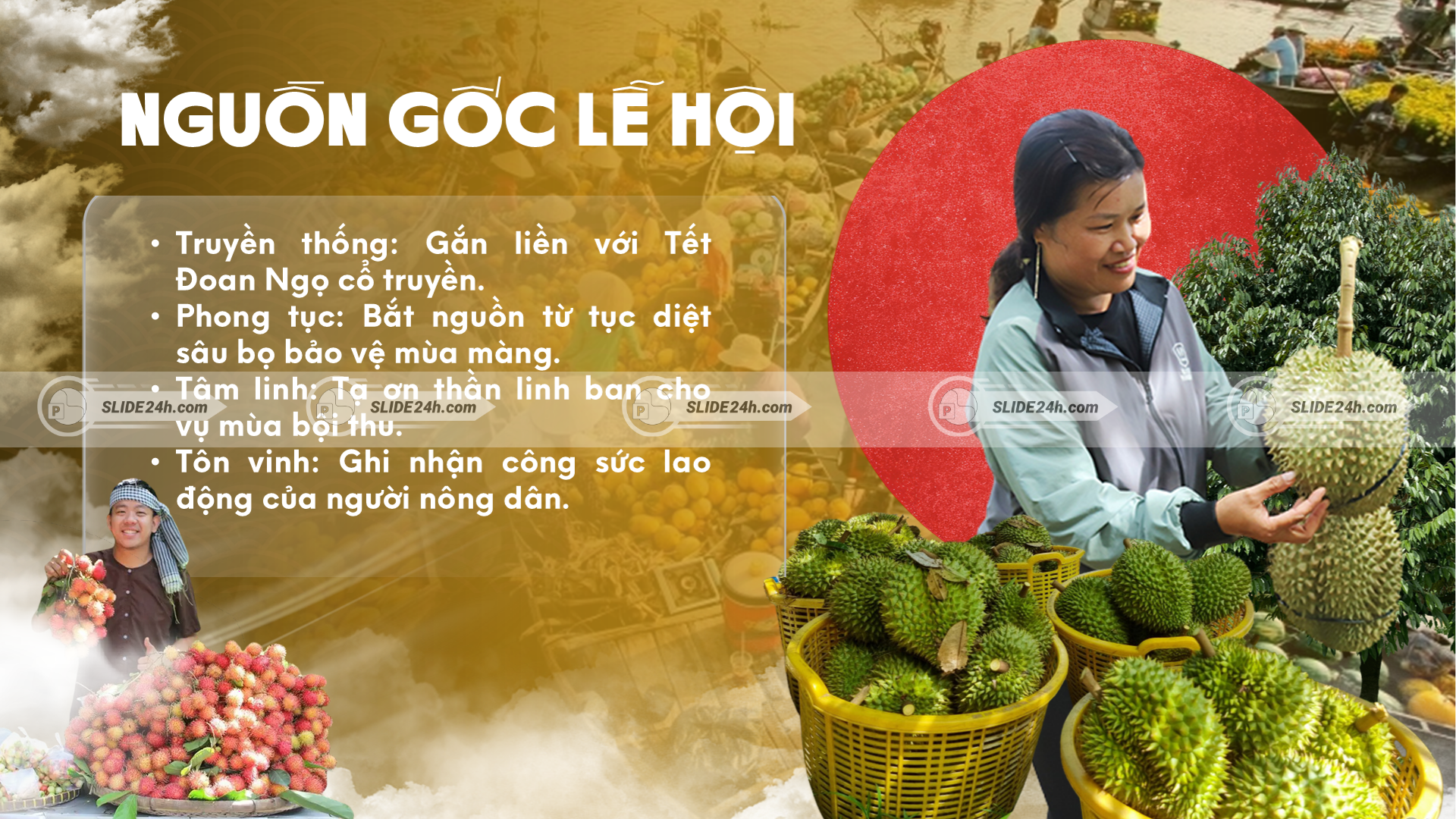 Nguồn gốc lễ hội trái cây Chợ Lách gắn với Tết Đoan Ngọ, mùa vụ và văn hóa miệt vườn.