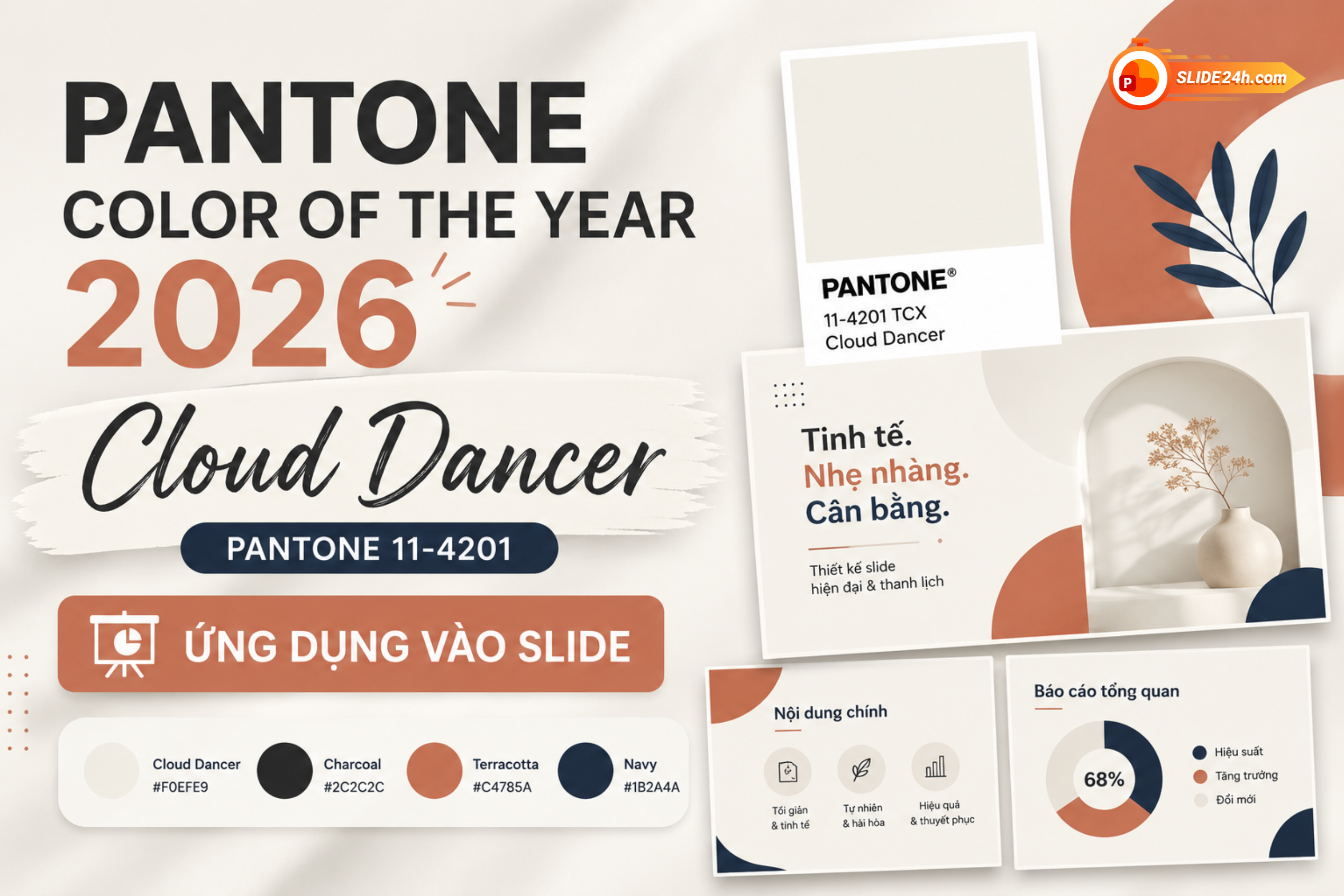 pantone cloud dancer dẫn dắt màu sắc thiết kế năm 2026 cho slide