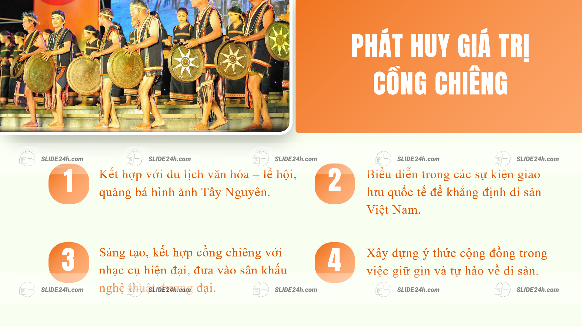 Phát huy giá trị cồng chiêng tây nguyên thông qua du lịch, giao lưu quốc tế và sáng tạo nghệ thuật hiện đại, góp phần quảng bá văn hóa việt nam