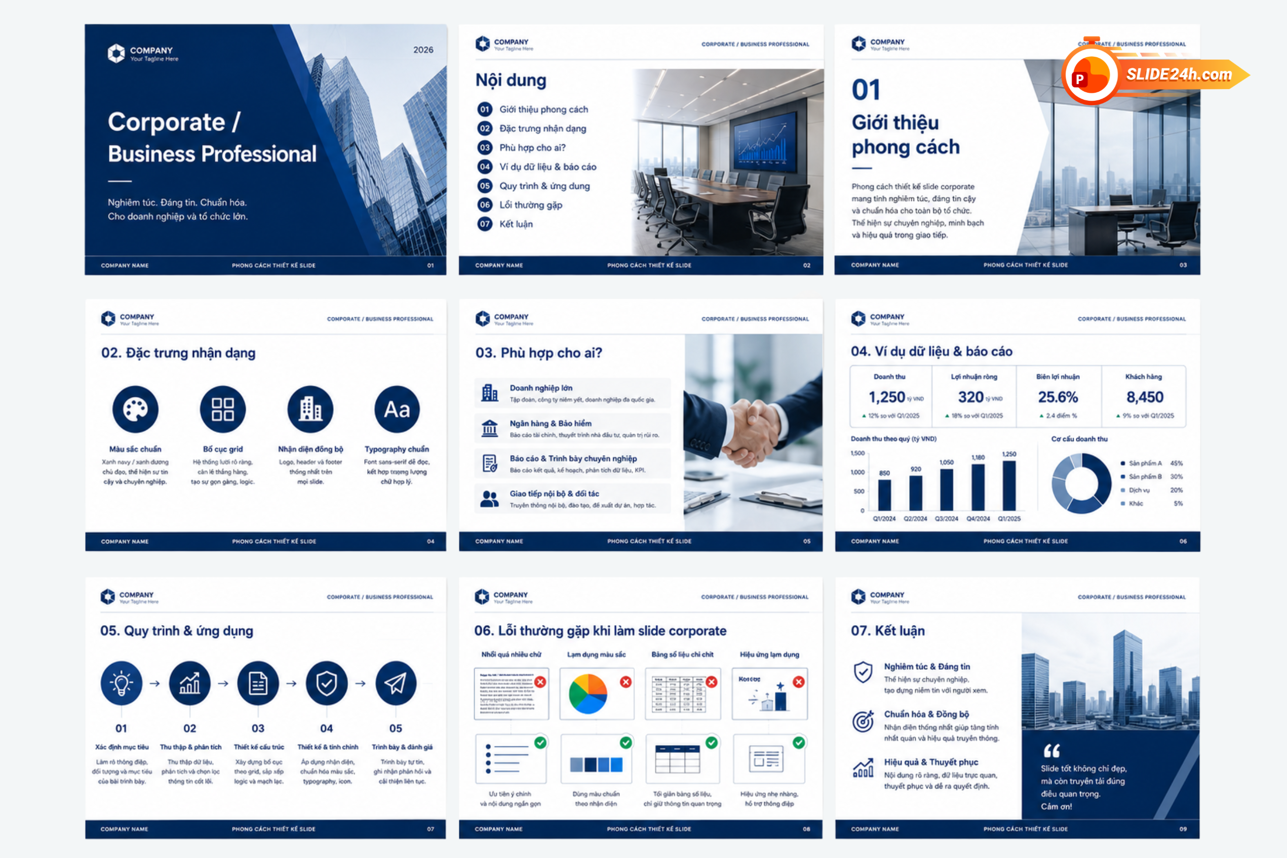 phong cách thiết kế slide corporate chuyên nghiệp xanh navy
