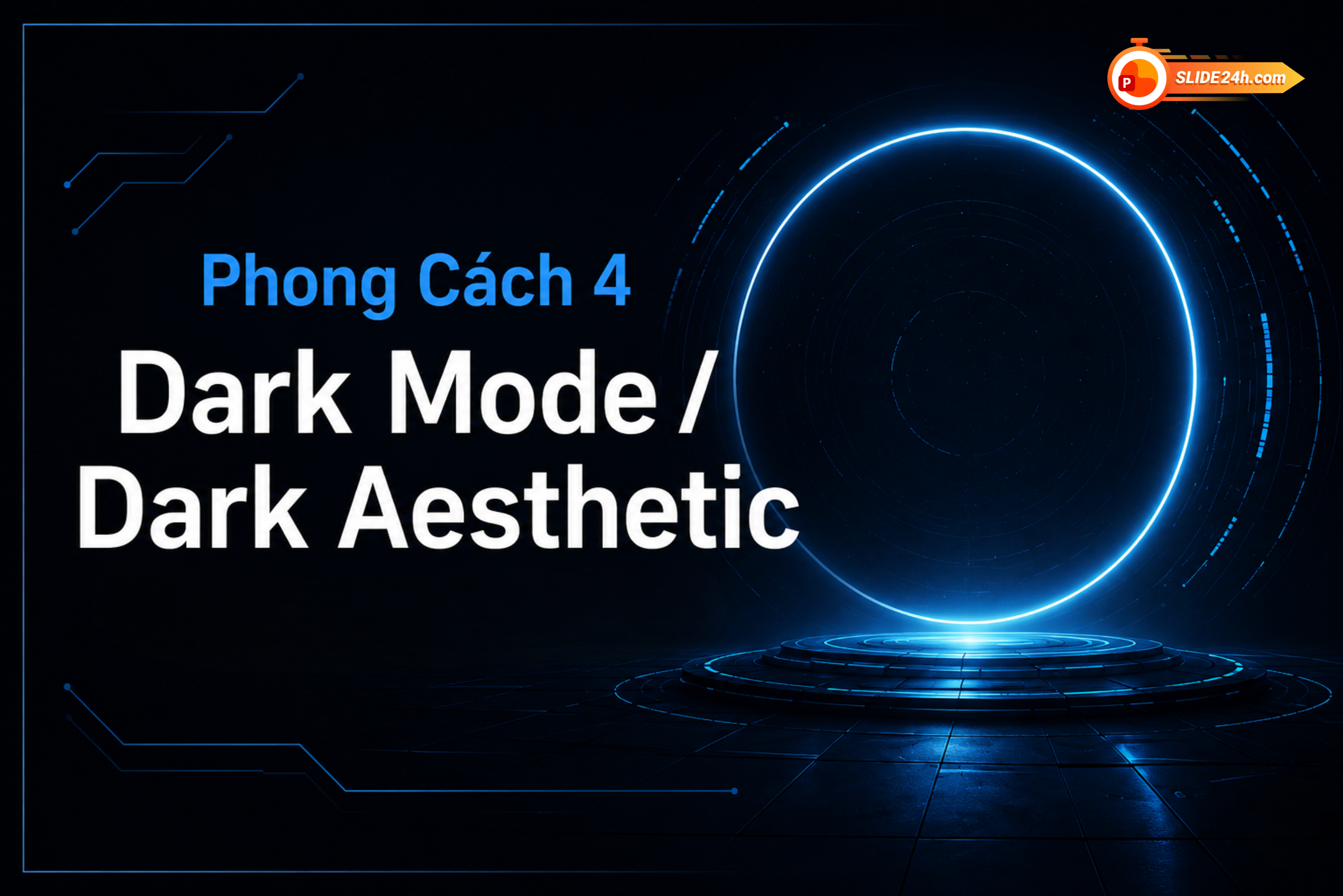 phong cách thiết kế slide dark mode nền tối neon xanh