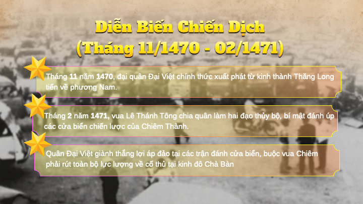 slide diễn biến chiến dịch đánh Chiêm Thành 1470 đến 1471