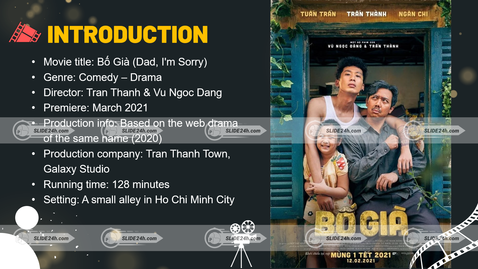 slide giới thiệu tổng quan phim bố già với thông tin chi tiết về nội dung và sản xuất