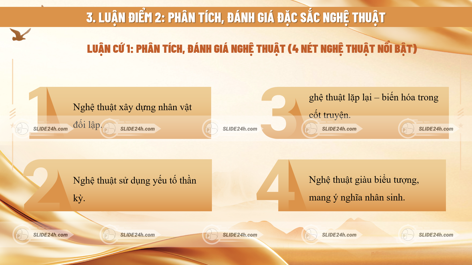 Slide phân tích đặc sắc nghệ thuật truyện Tấm Cám với các yếu tố xây dựng nhân vật đối lập, chi tiết thần kỳ, lặp lại biến hóa và giá trị biểu tượng.