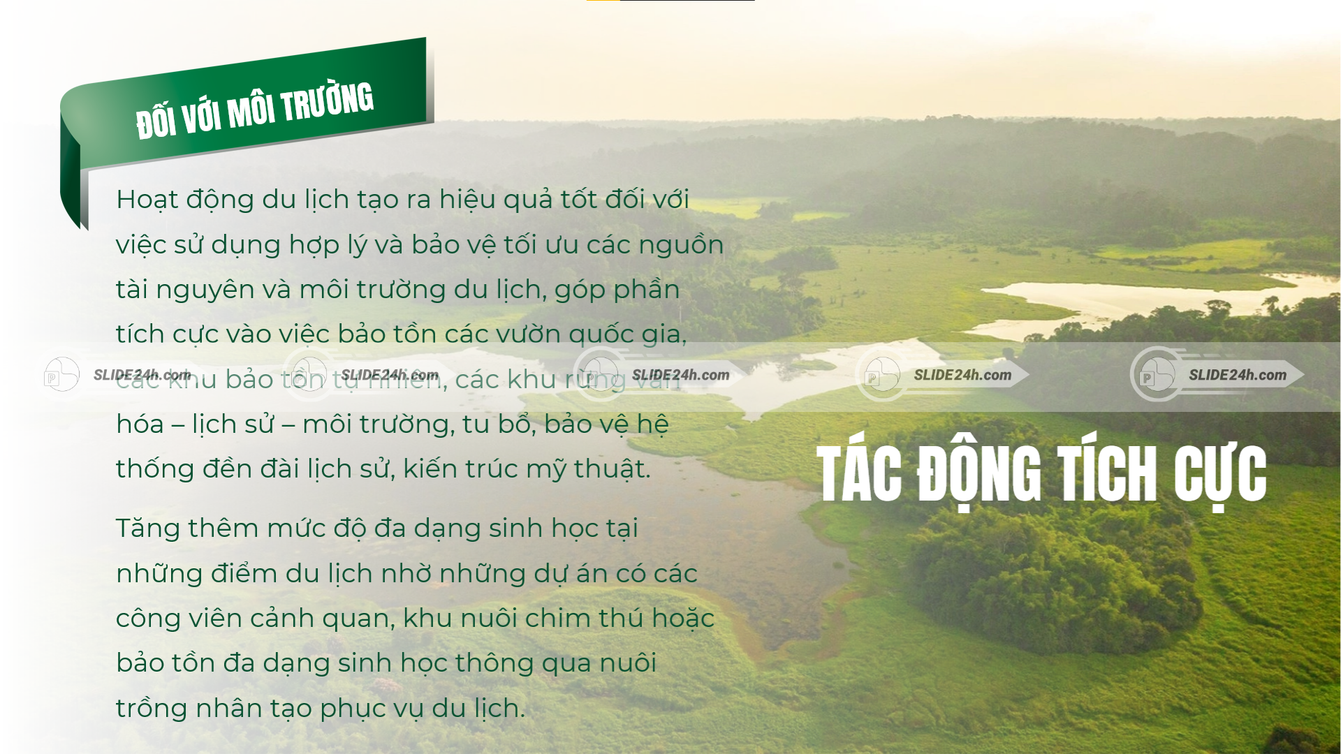 tác động tích cực của du lịch đối với môi trường bảo tồn tài nguyên và đa dạng sinh học