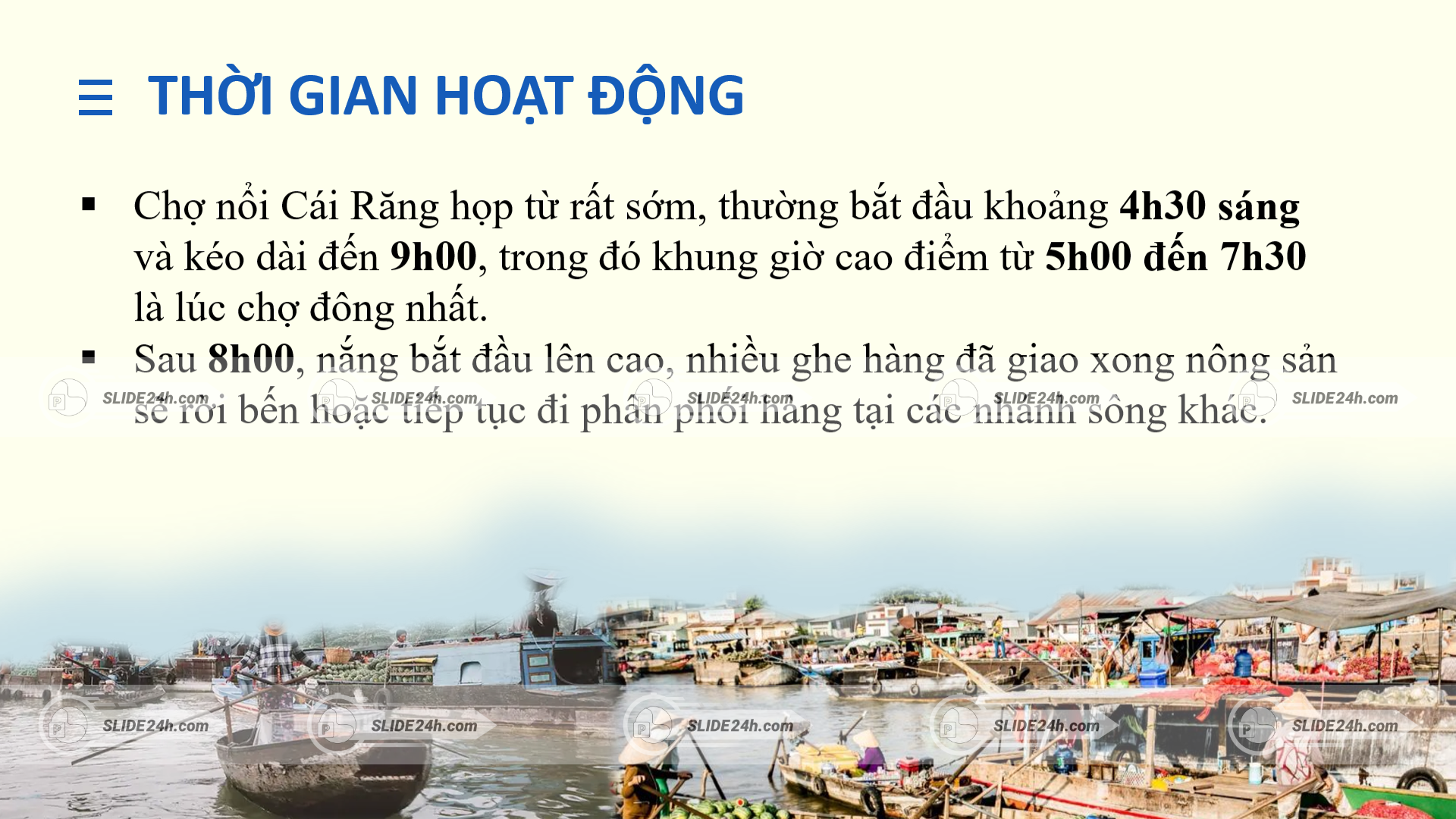 Thời gian hoạt động của chợ nổi