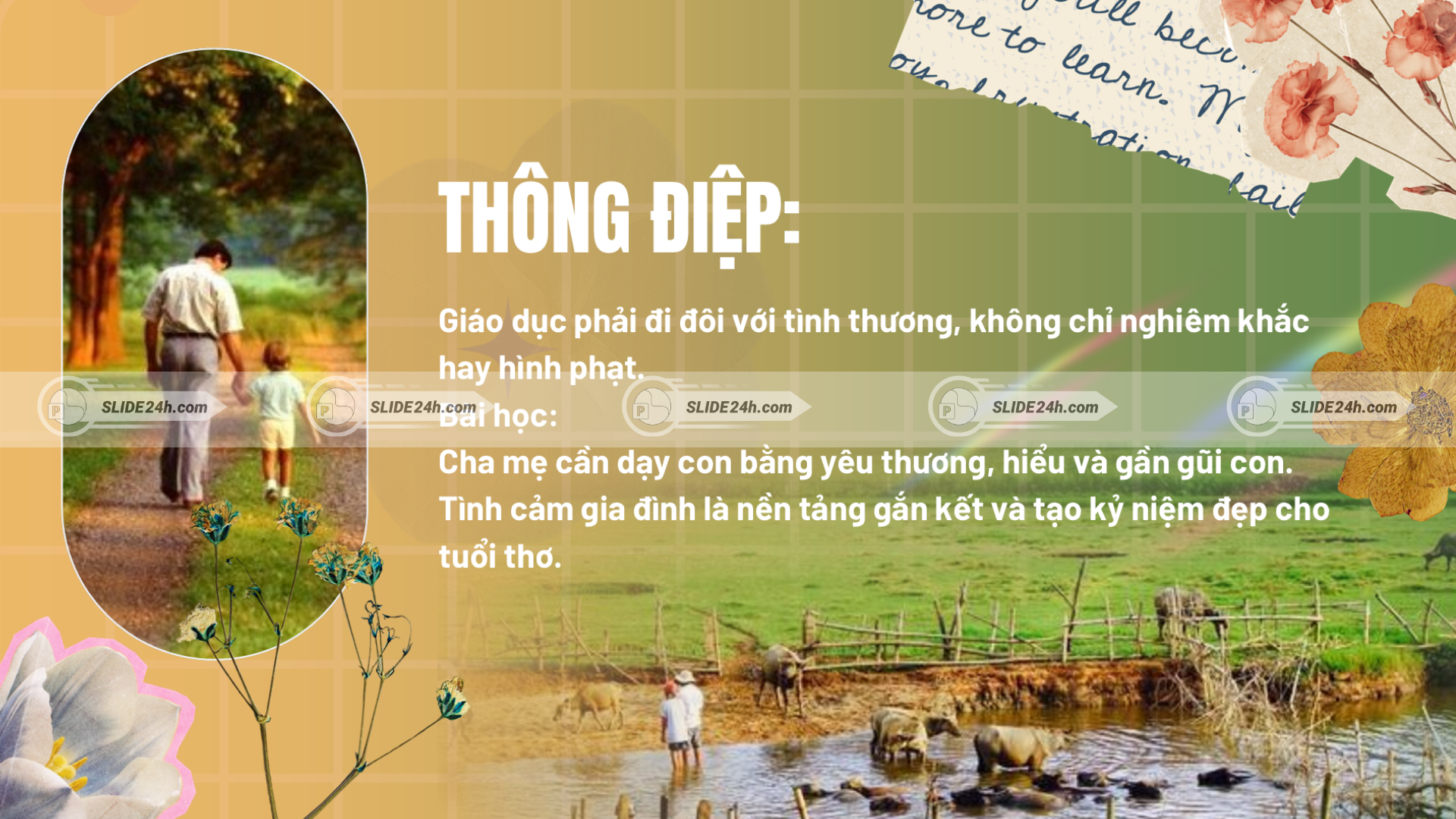 Thông điệp bài thơ Cái roi tre về giáo dục gia đình, tình yêu thương và sự bao dung.