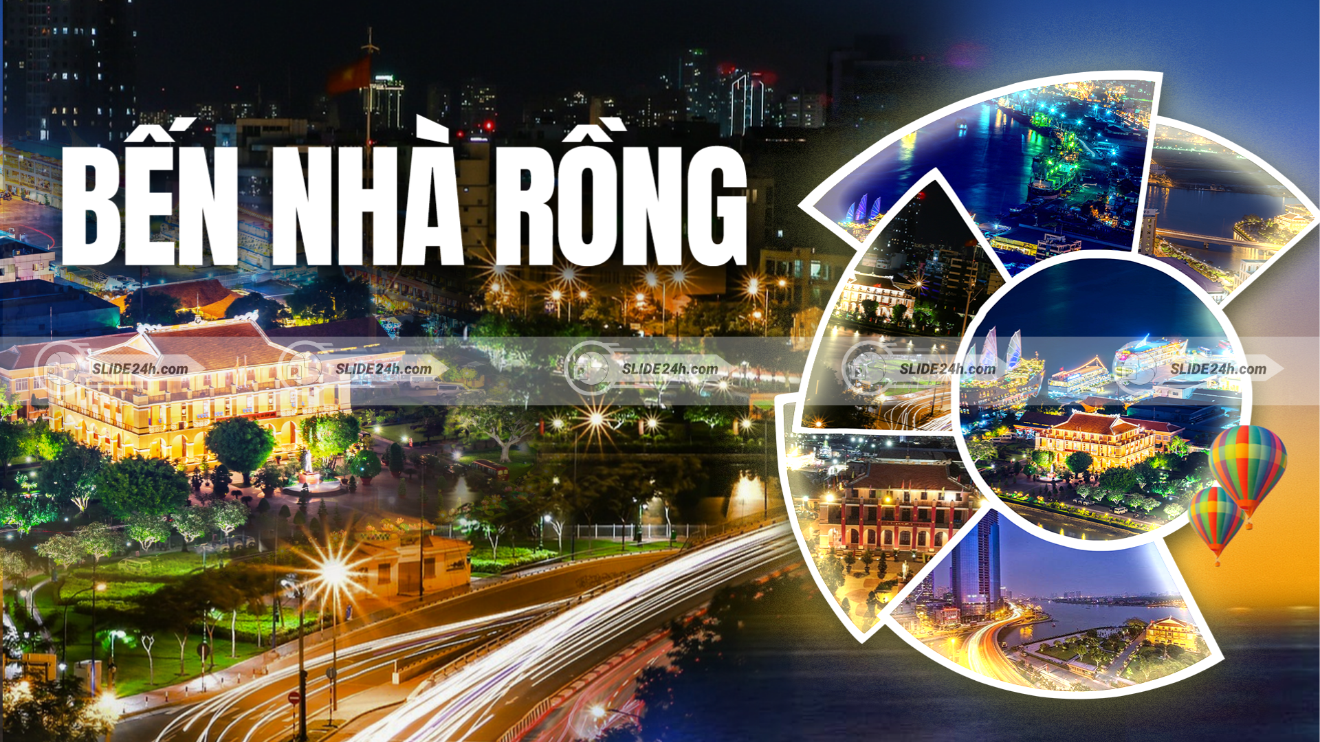 toàn cảnh bến nhà rồng về đêm bên sông sài gòn