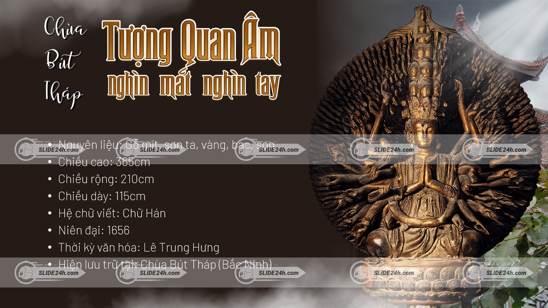 tượng quan âm nghìn mắt nghìn tay chạm khắc tinh xảo thời lê trung hưng tại chùa bút tháp