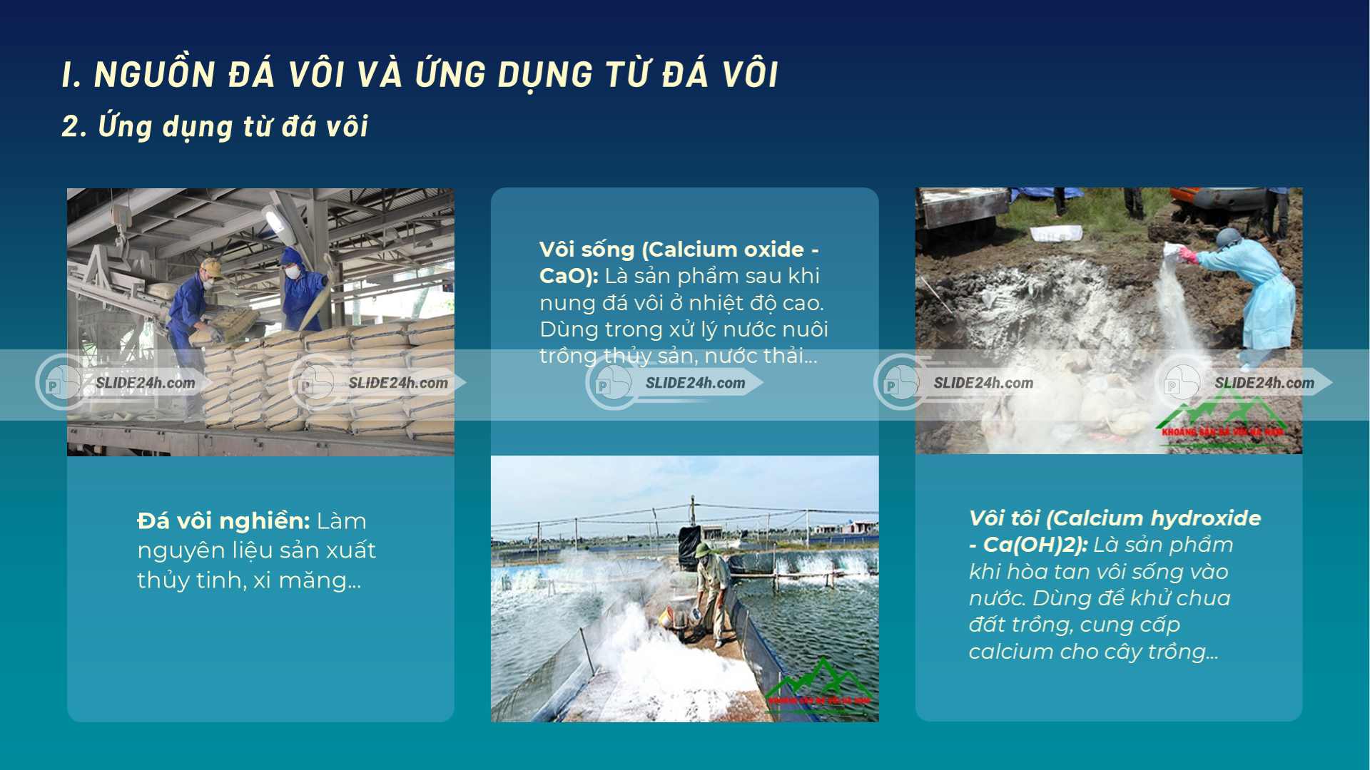 Ứng dụng của đá vôi nghiền, vôi sống và vôi tôi