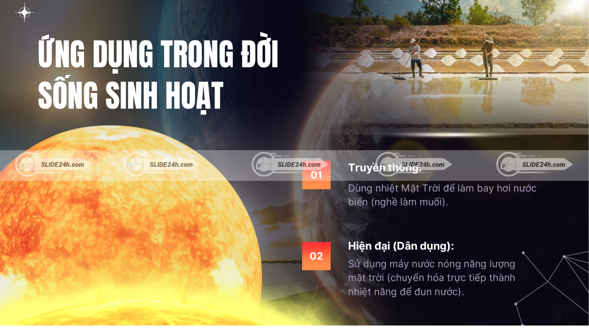 Ứng dụng của năng lượng mặt trời trong sinh hoạt.
