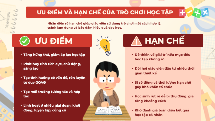 ưu điểm và hạn chế của trò chơi học tập trong dạy học toán giúp giáo viên sử dụng hợp lý