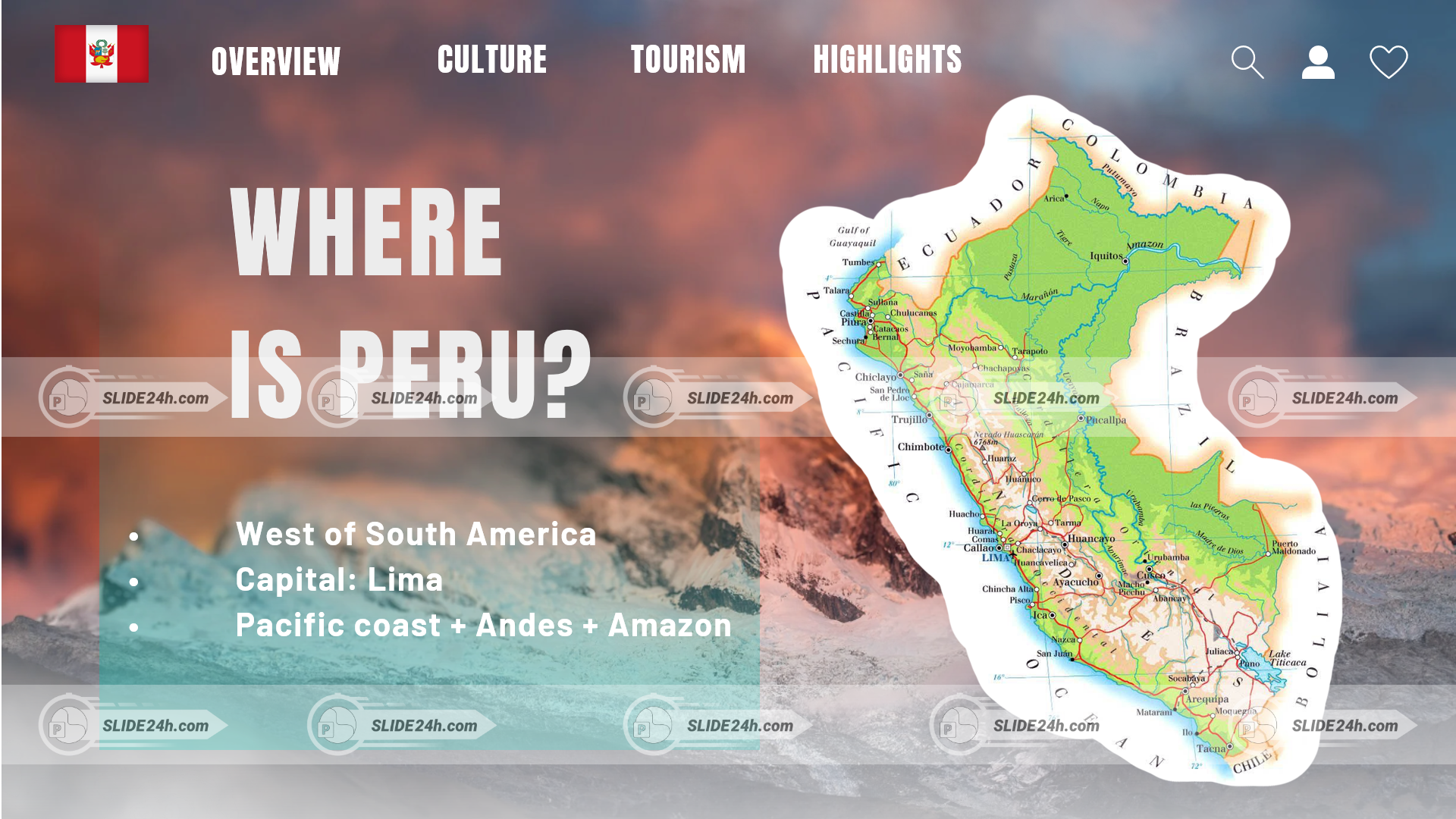 Vị trí của đất nước Peru trên bản đồ thế giới