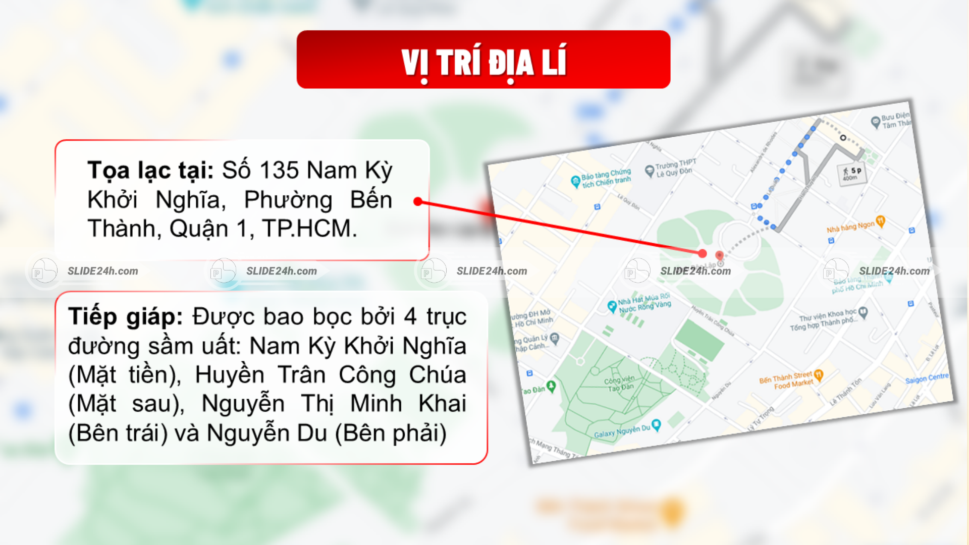 Vị trí địa lý trung tâm và thuận tiện di chuyển của Dinh Độc Lập.