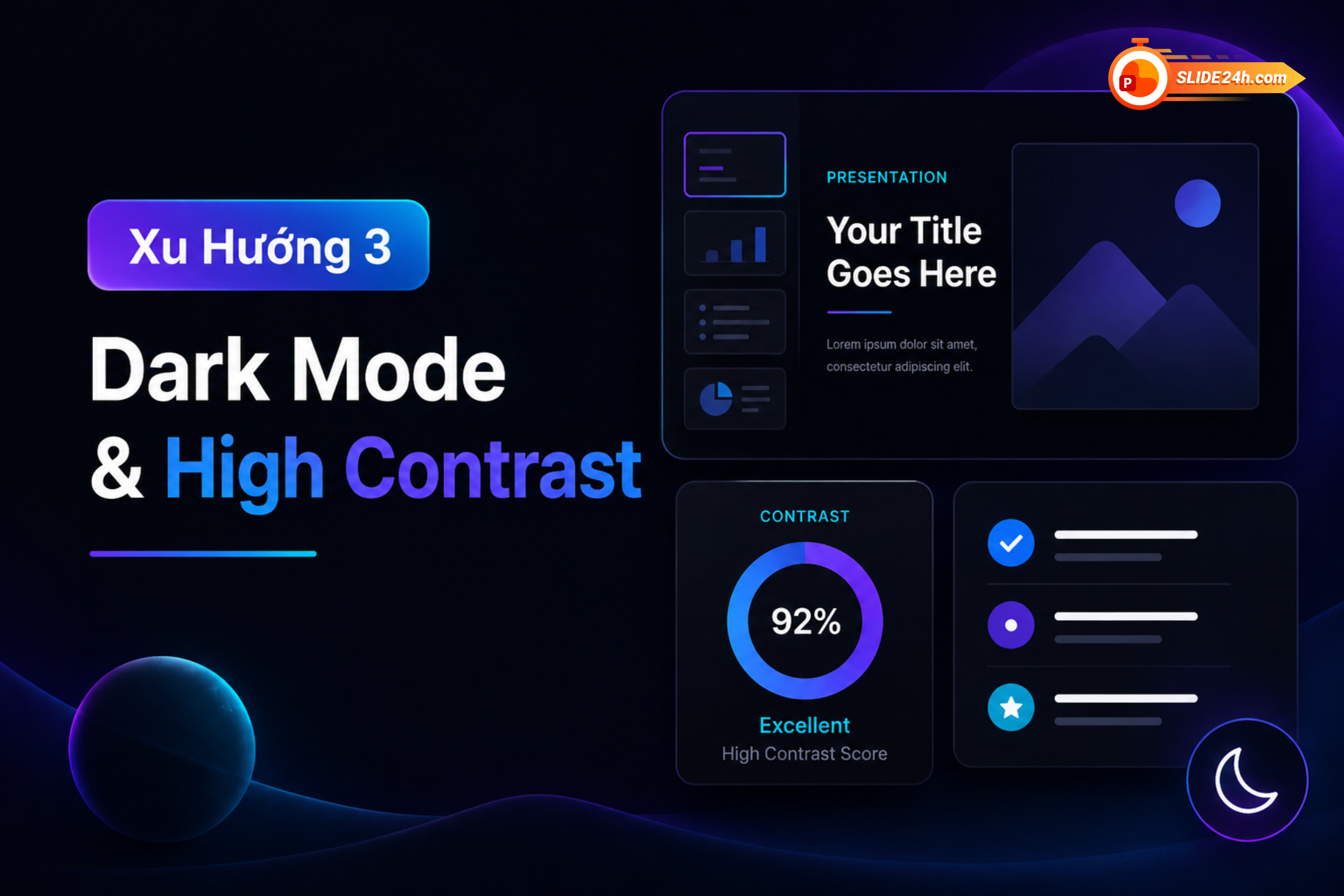 xu hướng thiết kế slide dark mode tương phản cao 2026