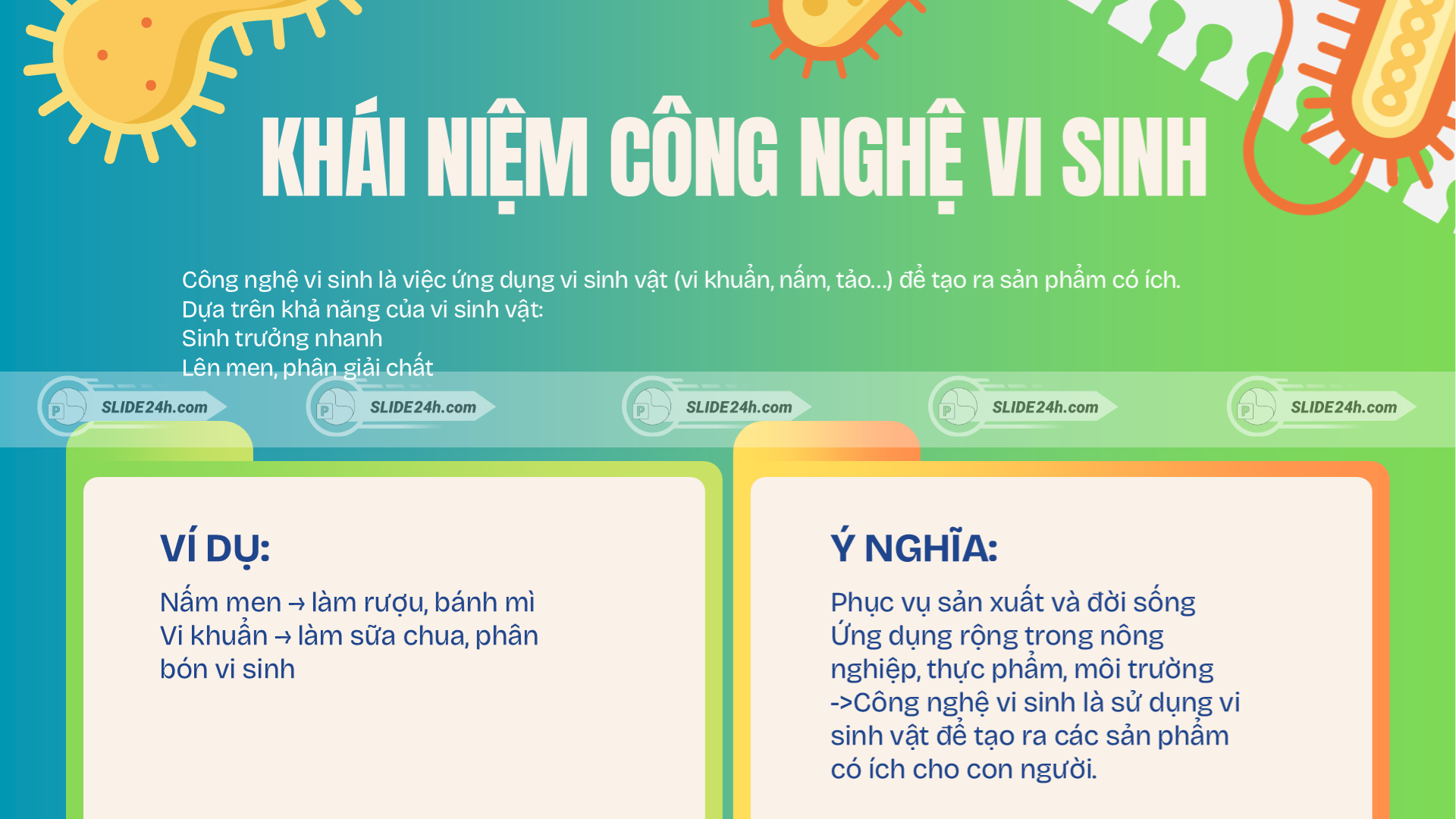 Ý nghĩa của việc ứng dụng vi sinh vật trong nông nghiệp, thực phẩm và đời sống hằng ngày.